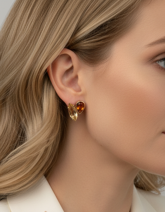 Pendientes realizados en oro amarillo con 2 citrinos talla maquise y per con cierre tipo omega. Envío GRATIS. Joyas de oro con citrinos  al mejor precio