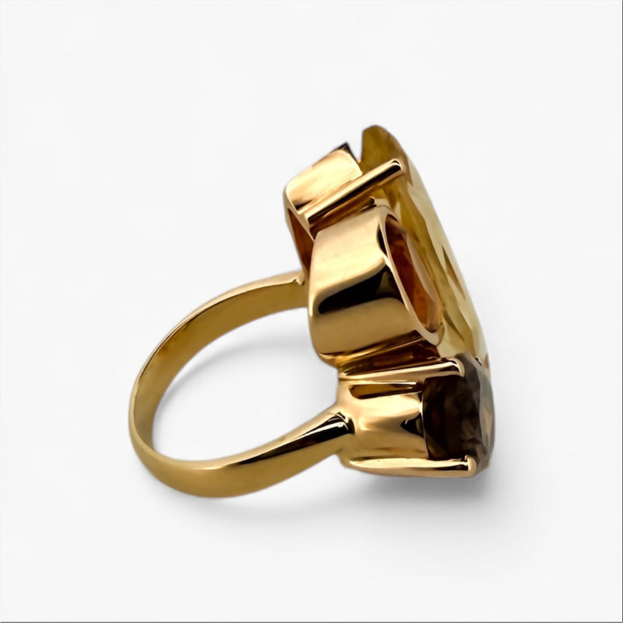 Sortija oro amarillo de 18kt con piedra citrino y cuarzo fumé - 15554GM