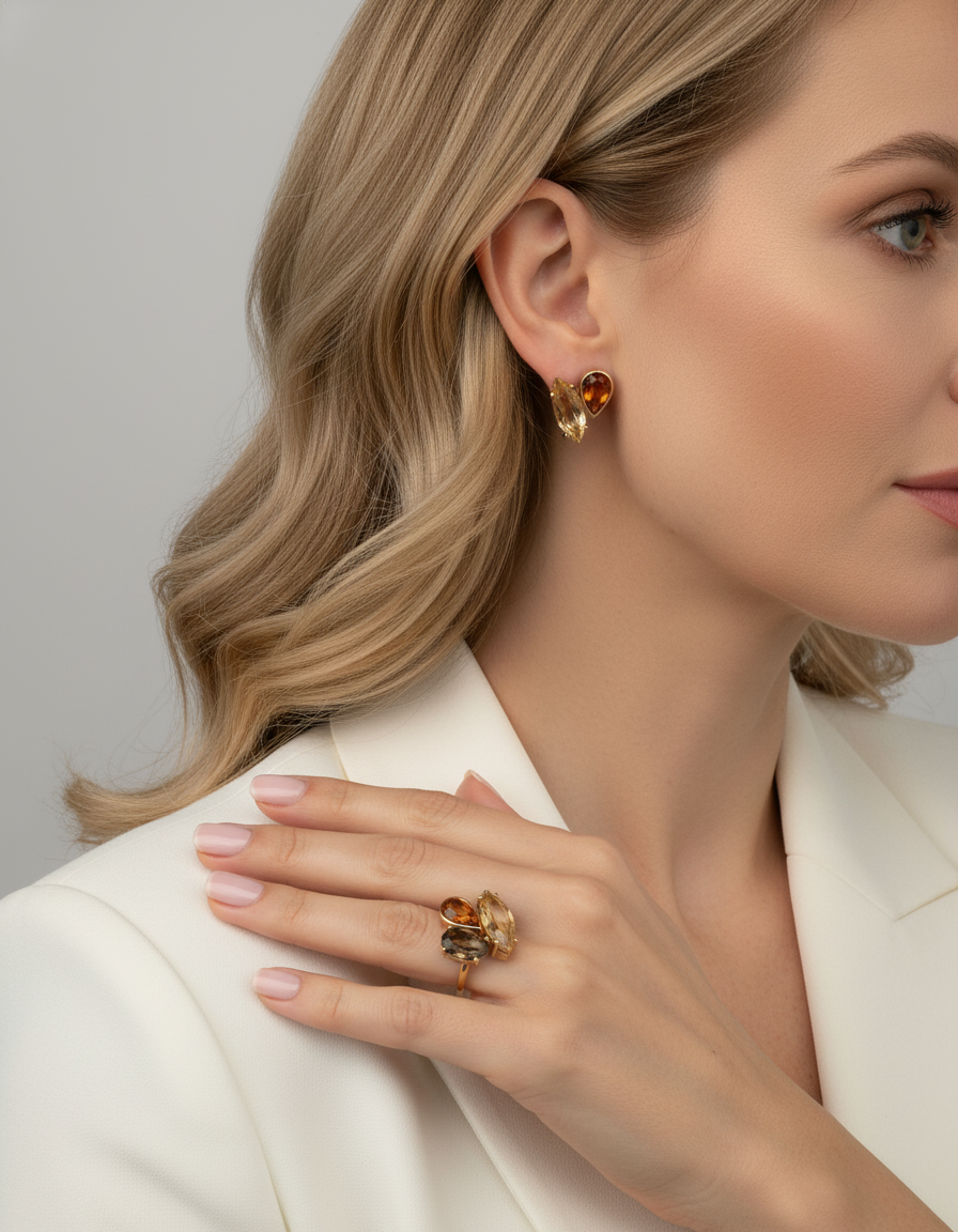 Pendientes realizados en oro amarillo con 2 citrinos talla maquise y per con cierre tipo omega. Envío GRATIS. Joyas de oro con citrinos  al mejor precio