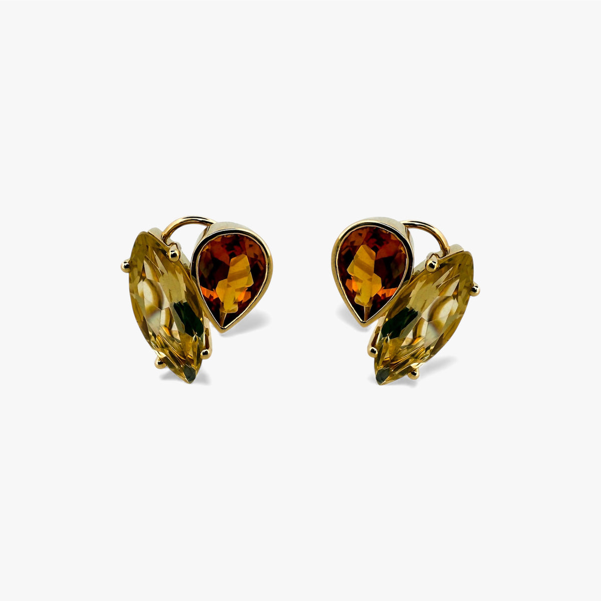 Pendientes realizados en oro amarillo con 2 citrinos talla maquise y per con cierre tipo omega. Envío GRATIS. Joyas de oro con citrinos  al mejor precio