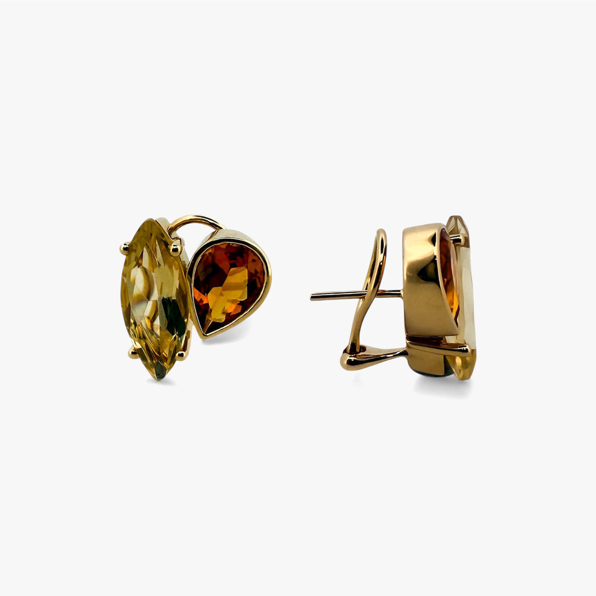 Pendientes realizados en oro amarillo con 2 citrinos talla maquise y per con cierre tipo omega. Envío GRATIS. Joyas de oro con citrinos  al mejor precio