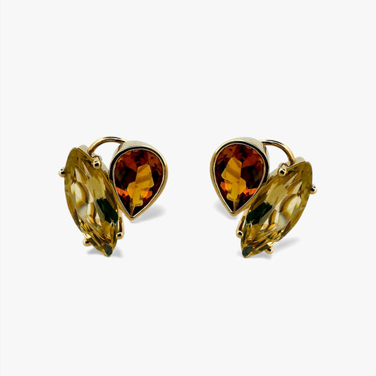 Pendientes realizados en oro amarillo con 2 citrinos talla maquise y per con cierre tipo omega. Envío GRATIS. Joyas de oro con citrinos  al mejor precio