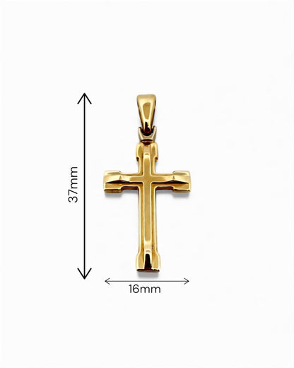 Colgante en forma de Cruz lisa realizada en oro amarillo de 18kt . Mide 3,7cm de largo y 1,6cm de ancho. Cruces de oro 18kt baratas