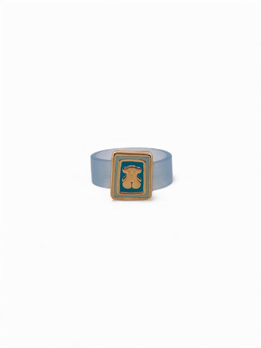 Comprar anillo original de Tous realizada en caucho y con 1 charm en el centro realizado en oro amarillo 18kt con detalles en oro y esmalte del iconico Osito de Tous.
