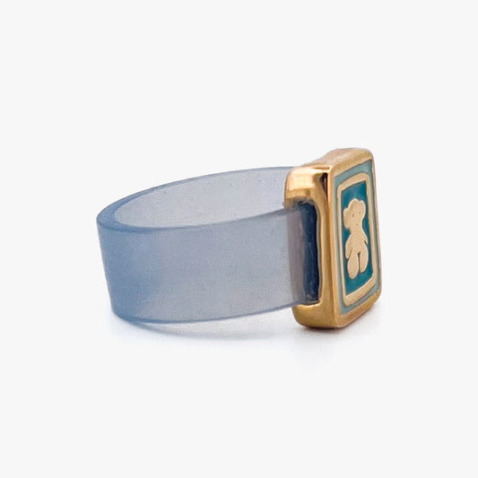 Comprar anillo original de Tous realizada en caucho y con 1 charm en el centro realizado en oro amarillo 18kt con detalles en oro y esmalte del iconico Osito de Tous.