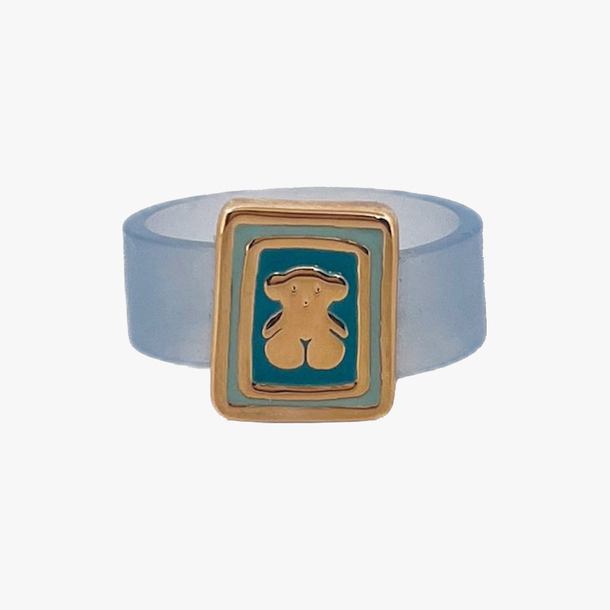 Comprar anillo original de Tous realizada en caucho y con 1 charm en el centro realizado en oro amarillo 18kt con detalles en oro y esmalte del iconico Osito de Tous.