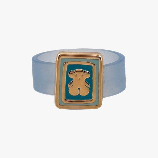 Comprar anillo original de Tous realizada en caucho y con 1 charm en el centro realizado en oro amarillo 18kt con detalles en oro y esmalte del iconico Osito de Tous.