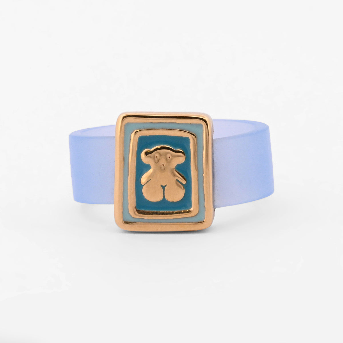 Comprar anillo original de Tous realizada en caucho y con 1 charm en el centro realizado en oro amarillo 18kt con detalles en oro y esmalte del iconico Osito de Tous.