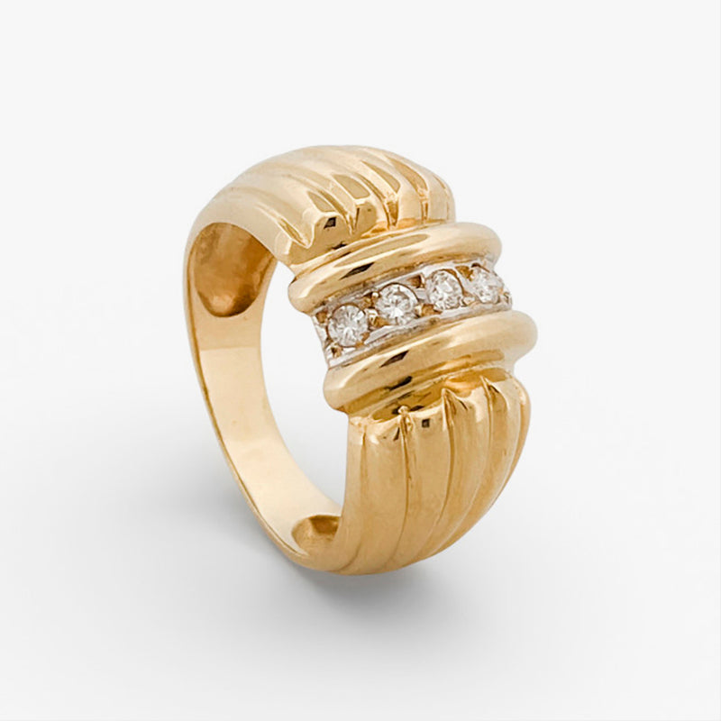 Sortija gallonada de oro amarillo de 18kt con brillantes - 15808GM