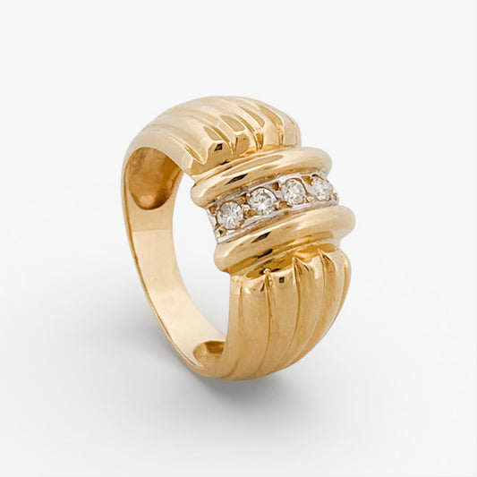 Sortija gallonada de oro amarillo de 18kt con brillantes - 15808GM