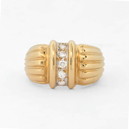 Anillo "gallonado" de oro amarillo de 18kt con diamantes - 15808GM