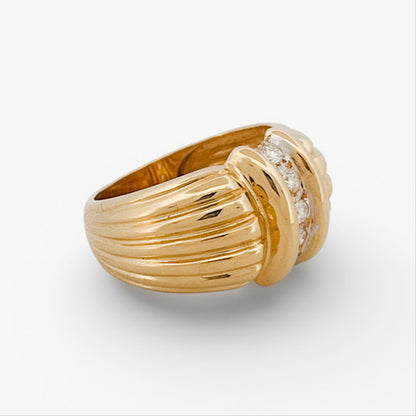 Sortija gallonada de oro amarillo de 18kt con brillantes - 15808GM