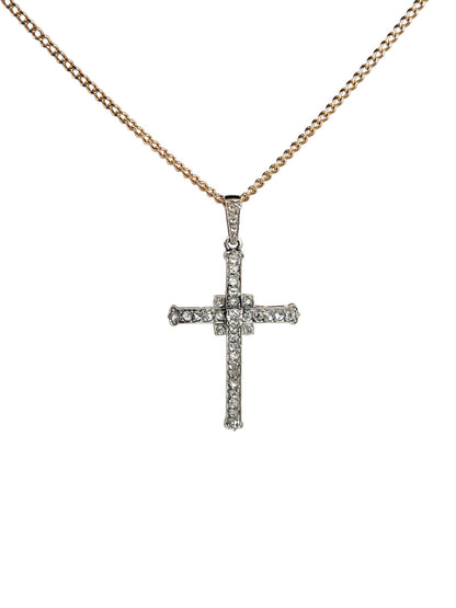 Comprar colgante en forma de cruz de oro blanco, con brillantes platinos. Joyería Compro Oro Barcelona. Ian'Or.