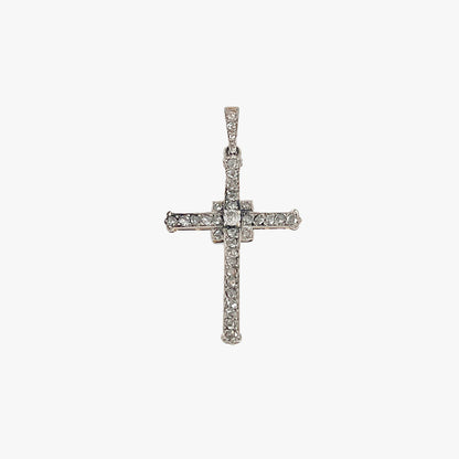 Cruz antigua realizada en platino oro amarillo y diamantes talla antigua. Cruces religiosas antiguas. Joyería Compro Oro Barcelona. Ian'Or.