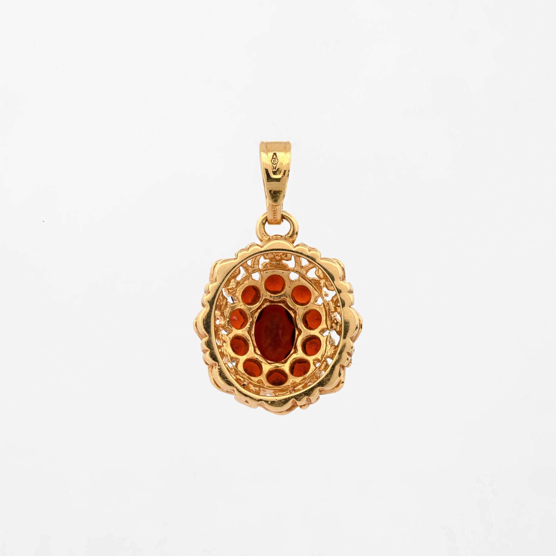 Comprar Colgante realizado en oro amarillo de 18kt con 10 granates, alrededor de un granate central. Joyería Barata en Barcelona.