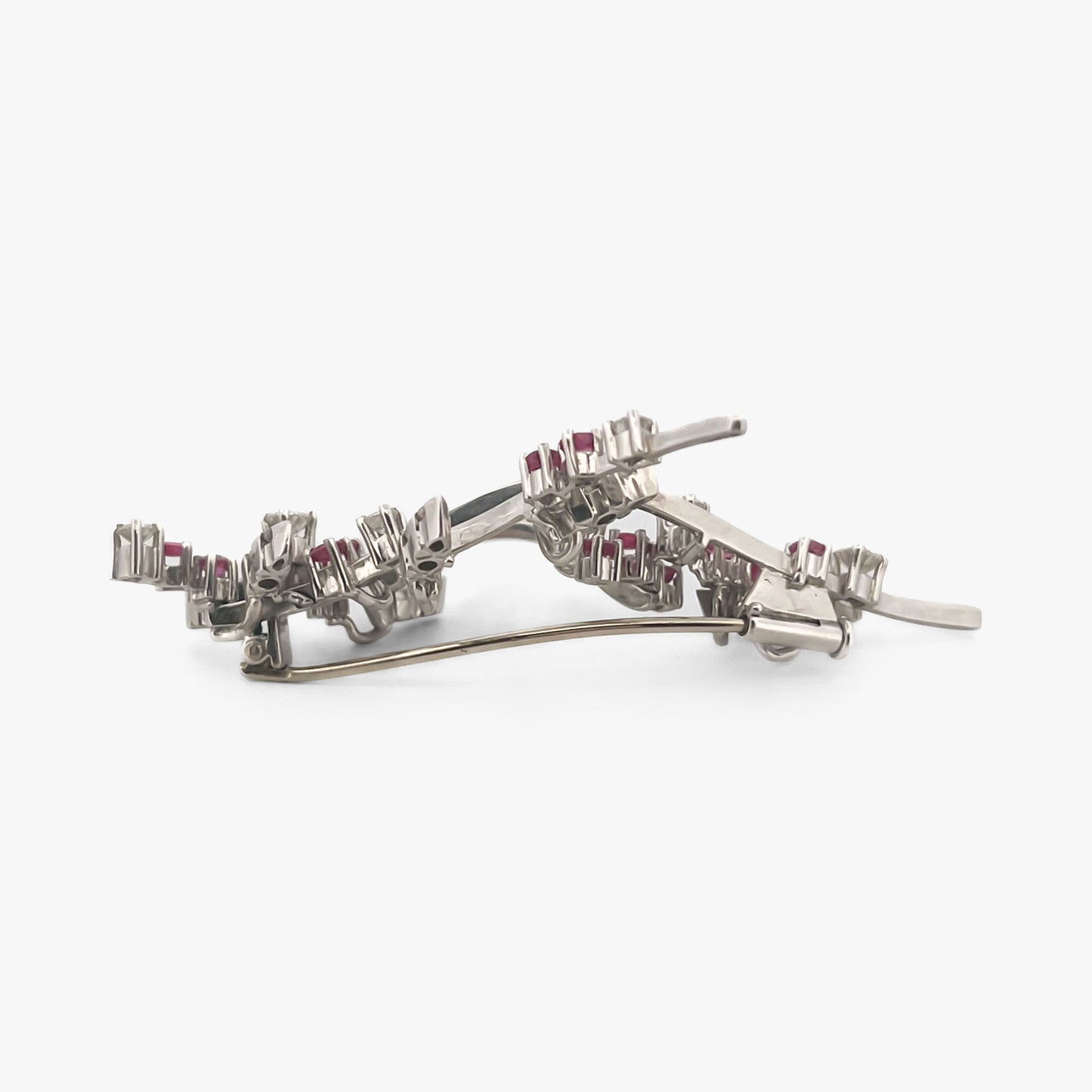 Broche vintage oro blanco 18kt brillantes y rubíes - 15877GM
