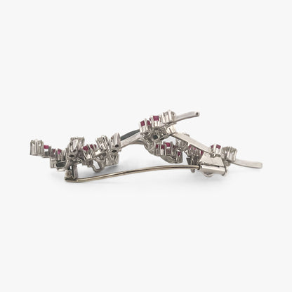 Broche vintage oro blanco 18kt brillantes y rubíes - 15877GM