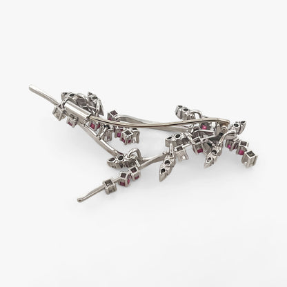 Broche vintage oro blanco 18kt brillantes y rubíes - 15877GM