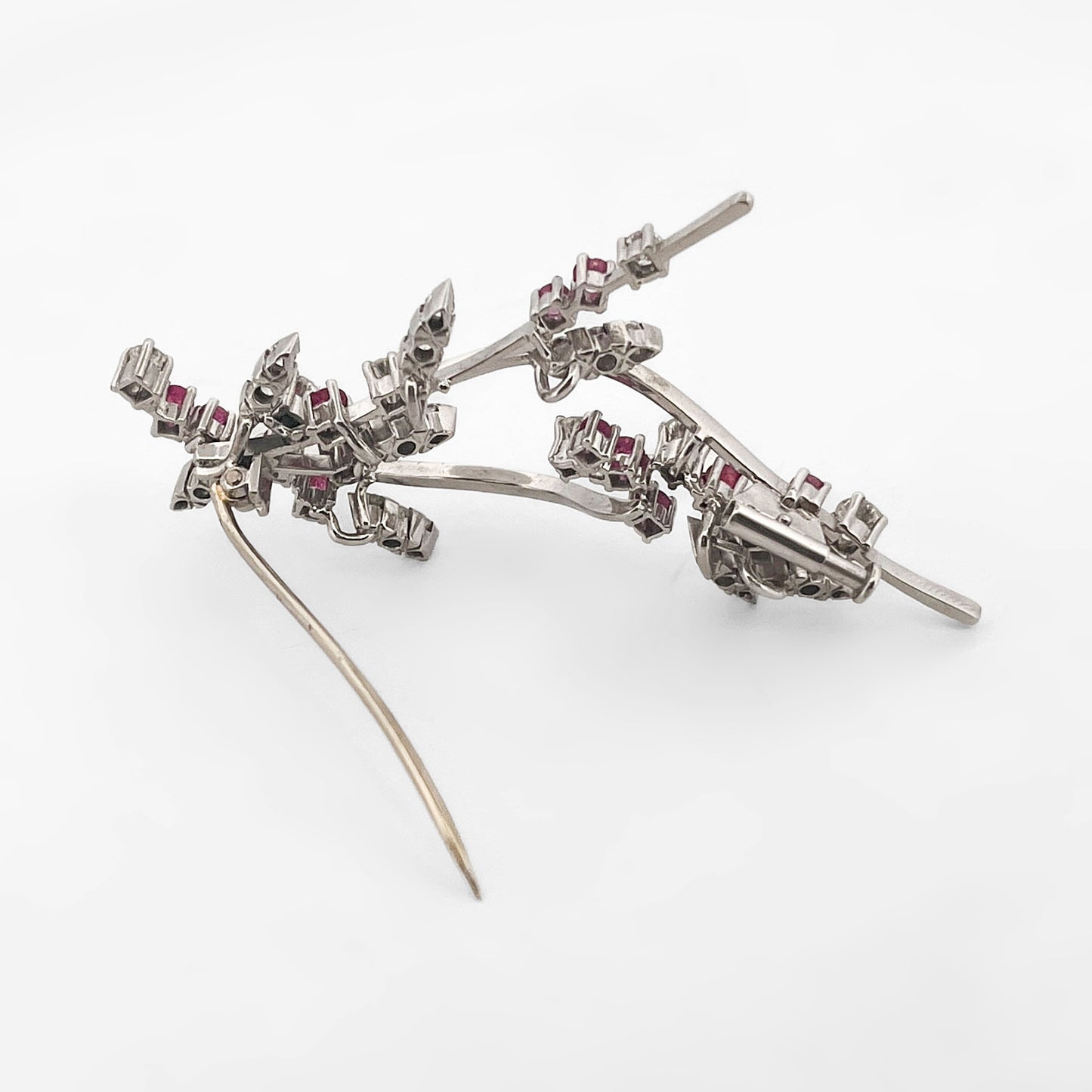 Broche vintage oro blanco 18kt brillantes y rubíes - 15877GM