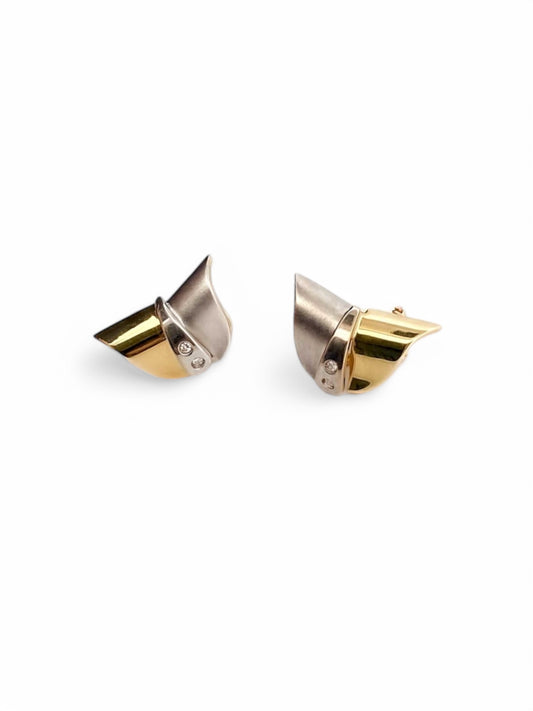 15944P - Pendientes bicolor en oro amarillo y blanco de 18kt con diamantes