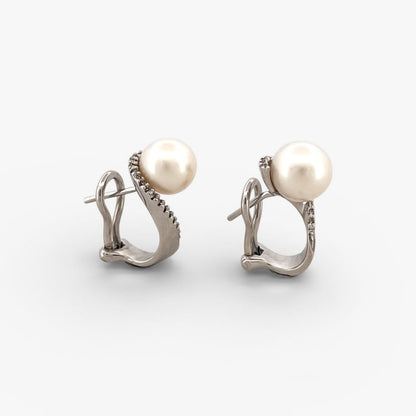 Pendientes de perlas y diamantes oro blanco 18kt brillantes y perlas - 15958GM