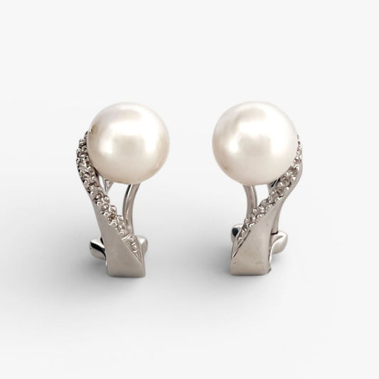 Pendientes de perlas y diamantes oro blanco 18kt brillantes y perlas - 15958GM