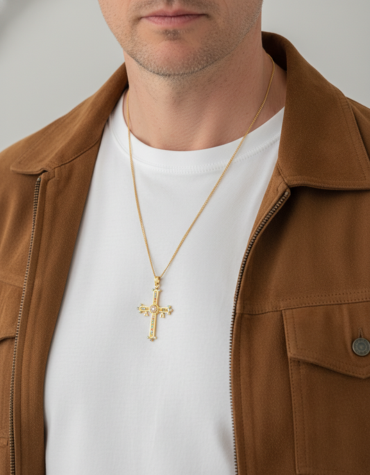 16166GM - Colgante cruz de la Victoria Asturiana oro amarillo 18kt y piedras