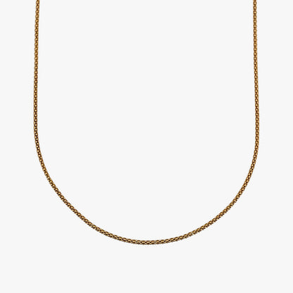 Comprar collar de oro amarillo de 18kt con cadena de cordón malla redonda. La cadena mide 45,5cm de largo y dispone de un cierre tipo mosquetón. Joyería Ian'Or. Envío GRATIS.
