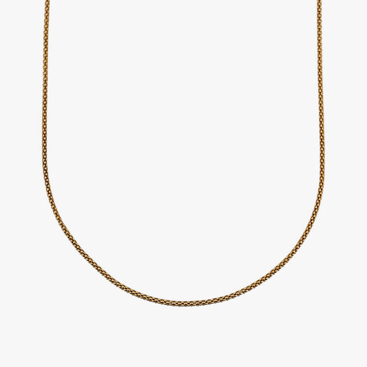 Comprar collar de oro amarillo de 18kt con cadena de cordón malla redonda. La cadena mide 45,5cm de largo y dispone de un cierre tipo mosquetón. Joyería Ian'Or. Envío GRATIS.