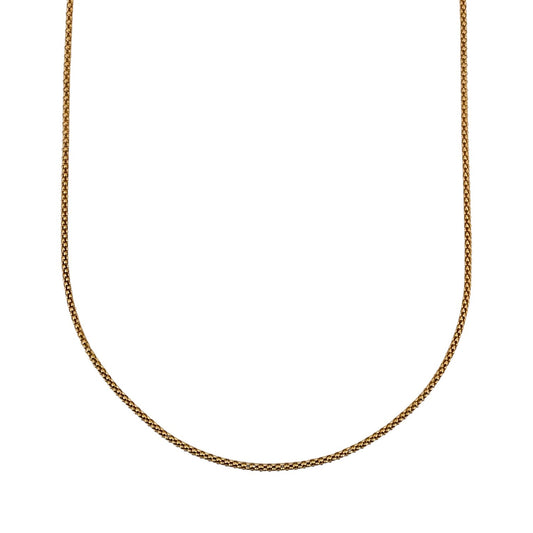 Comprar collar de oro amarillo de 18kt con cadena de cordón malla redonda. La cadena mide 45,5cm de largo y dispone de un cierre tipo mosquetón. Joyería Ian'Or. Envío GRATIS.