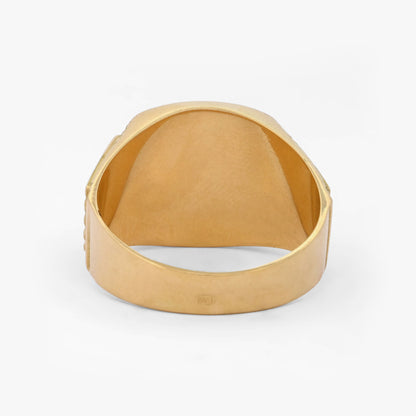 Comprar anillo tipo sello de oro amarillo de 18kt con frontal mate y grabados a los laterales.Joyas de segunda mano y restauradas. Sellos de hombre de oro 18kt baratos.