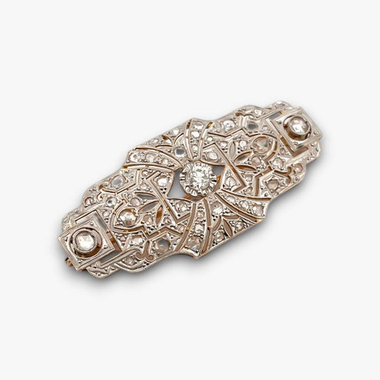 Comprar broche antiguo art decó realizado en oro amarillo de 18k y platino con diamantes. joyas antiguas al mejor precio. envio gratis pieza certificada