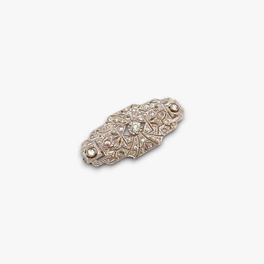 Comprar broche antiguo art decó realizado en oro amarillo de 18k y vistas de platino con diamantes. joyas antiguas al mejor precio. vintage