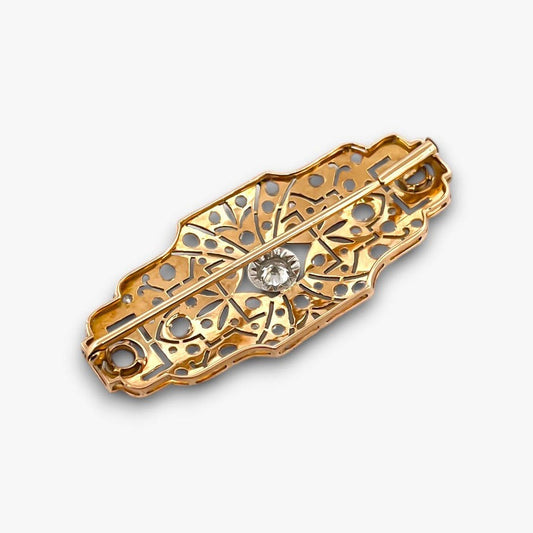 Comprar broche antiguo art decó realizado en oro amarillo de 18k y platino con diamantes. joyas antiguas al mejor precio. envio gratis pieza certificada