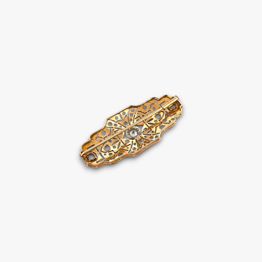 Comprar broche antiguo art decó realizado en oro amarillo de 18k y vistas de platino con diamantes. joyas antiguas al mejor precio. vintage