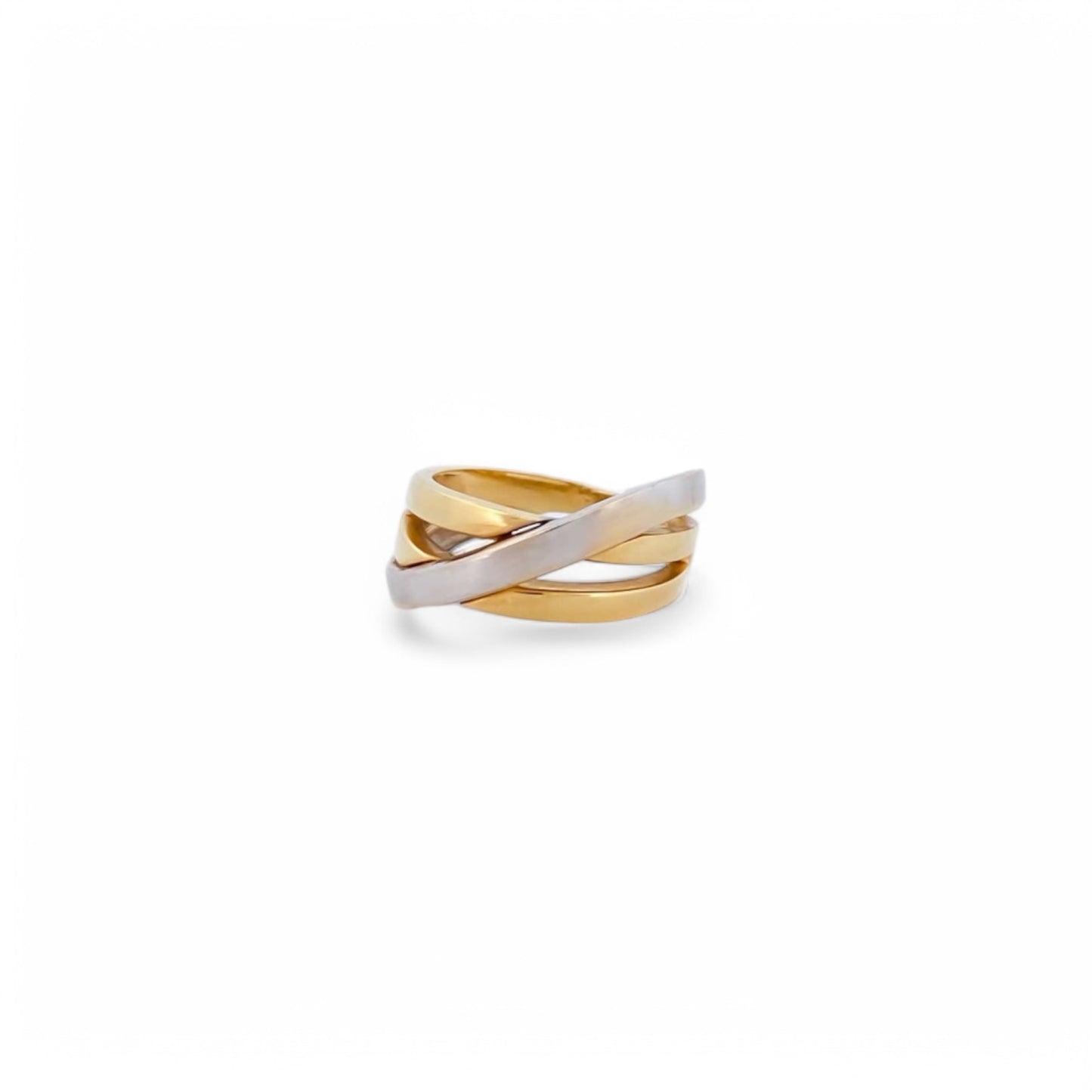 Comprar anillo liso cruzado realizado en oro amarillo y oro blanco de 18kt. Joyas de segunda mano. Joyas restauradas. Joyería Ian'Or. Envío gratis.