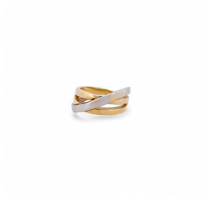 Comprar anillo liso cruzado realizado en oro amarillo y oro blanco de 18kt. Joyas de segunda mano. Joyas restauradas. Joyería Ian'Or. Envío gratis.