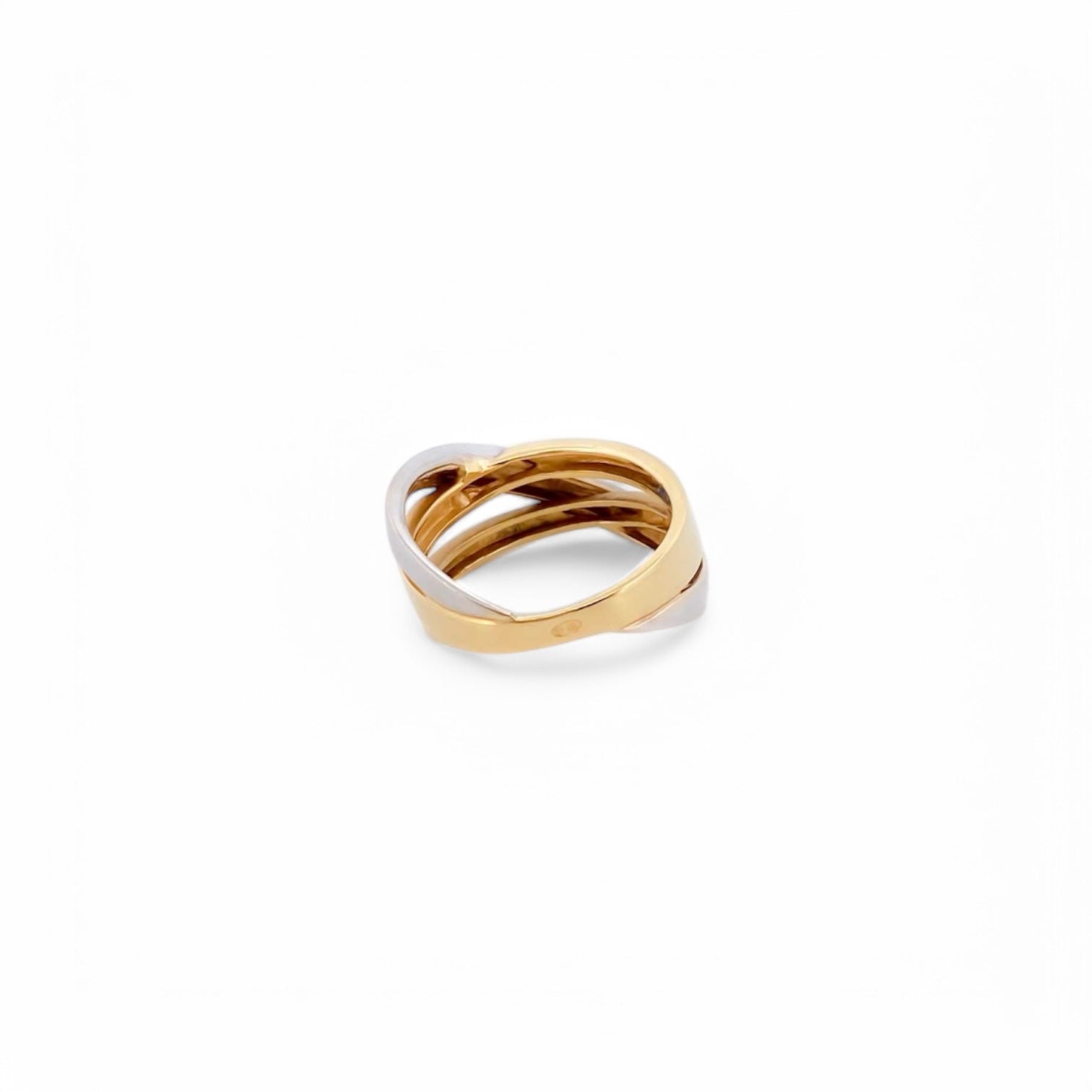 Comprar anillo liso cruzado realizado en oro amarillo y oro blanco de 18kt. Joyas de segunda mano. Joyas restauradas. Joyería Ian'Or. Envío gratis.