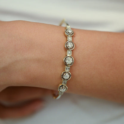Comprar pulsera esclava Art Deco realizada en oro amarillo de 18kt y platino con diamantes talla antigua a lo largo de la pulsera. Ian'Or. vintage