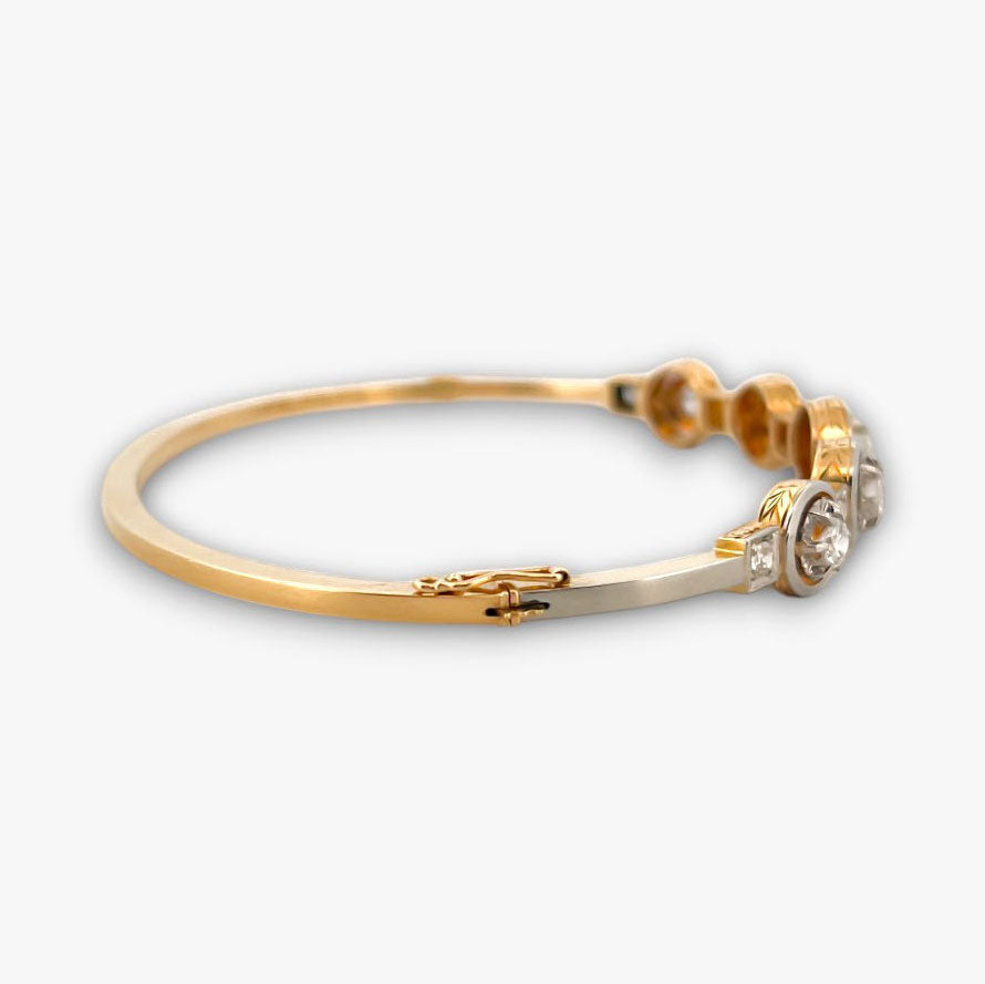 Comprar pulsera esclava Art Deco realizada en oro amarillo de 18kt y platino con diamantes talla antigua a lo largo de la pulsera. Ian'Or. vintage