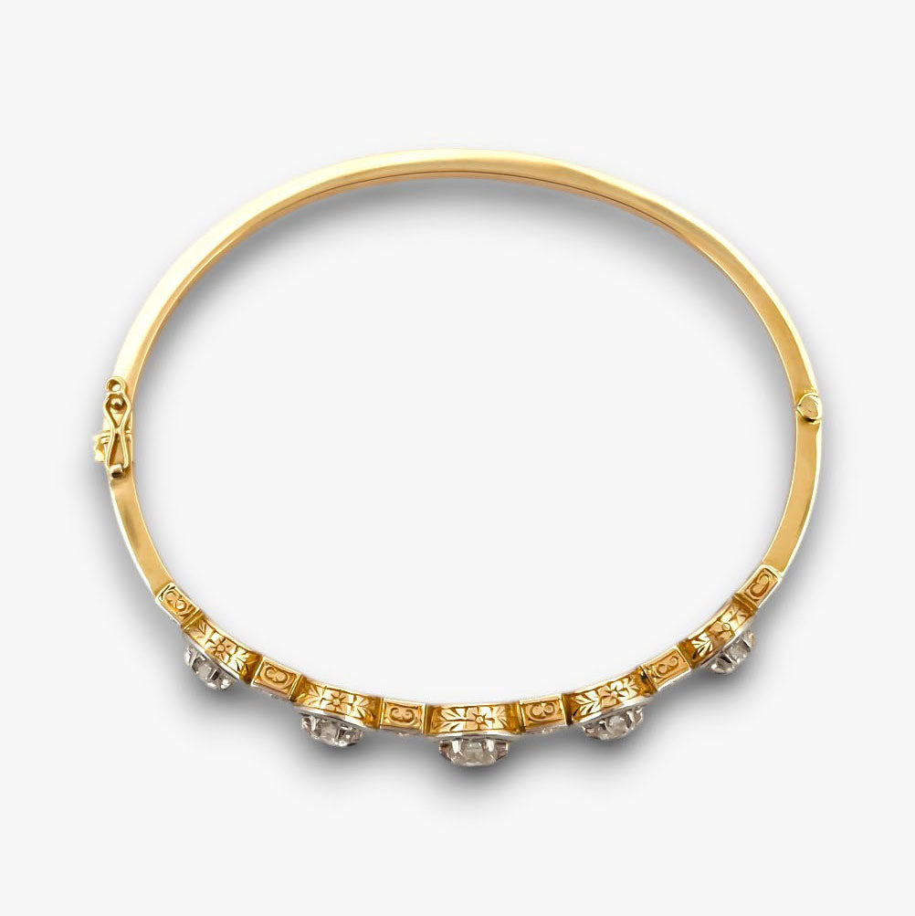 Comprar pulsera esclava Art Deco realizada en oro amarillo de 18kt y platino con diamantes talla antigua a lo largo de la pulsera. Ian'Or. vintage