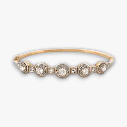 Comprar pulsera esclava Art Deco realizada en oro amarillo de 18kt y platino con diamantes talla antigua a lo largo de la pulsera. Ian'Or. vintage