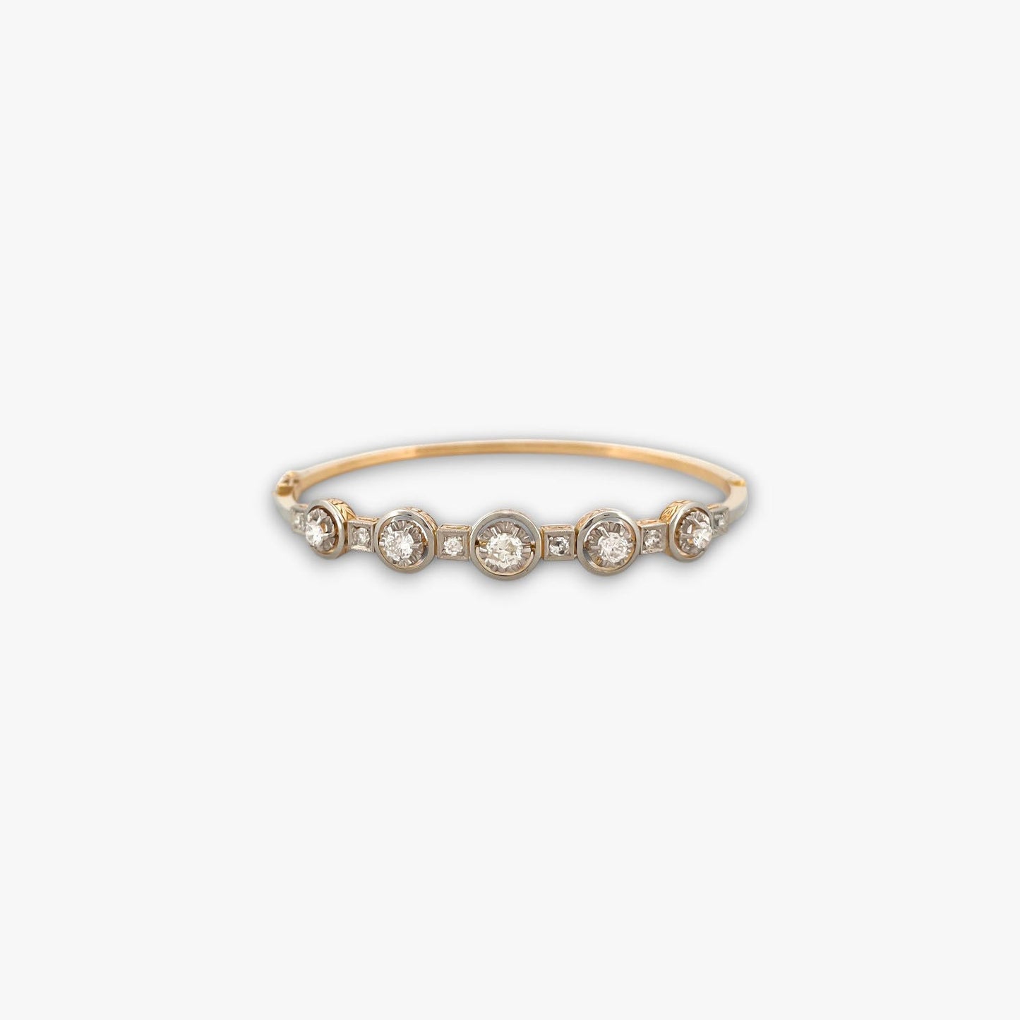 Comprar pulsera esclava Art Deco realizada en oro amarillo de 18kt y platino con diamantes talla antigua a lo largo de la pulsera. Ian'Or. vintage
