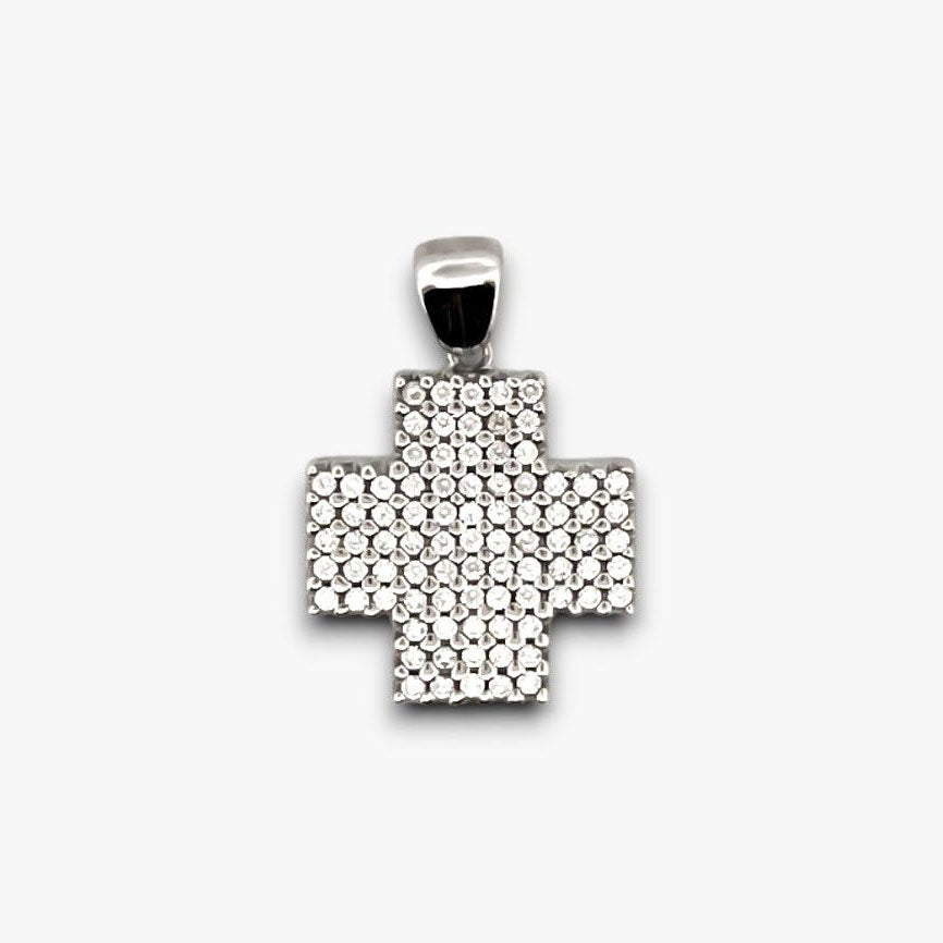 Cruz realizada en oro blanco y diamantes talla brillante. Cruces religiosas . Joyería Compro Oro Barcelona. Ian'Or.
