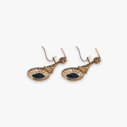 Comprar pendientes antiguos circa 1870 de oro amarillo de 18kt con dos zafiros bleu foncé y diamantes talla rosa. vintage antiguo isabelino