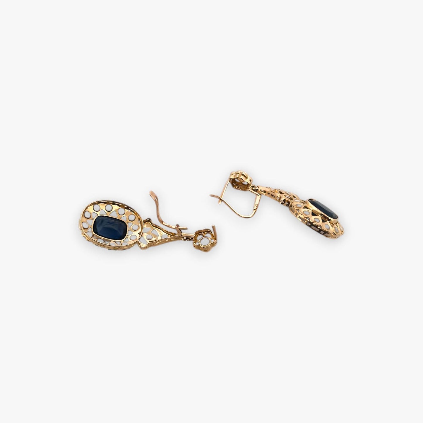 Comprar pendientes antiguos circa 1870 de oro amarillo de 18kt con dos zafiros bleu foncé y diamantes talla rosa. vintage antiguo isabelino