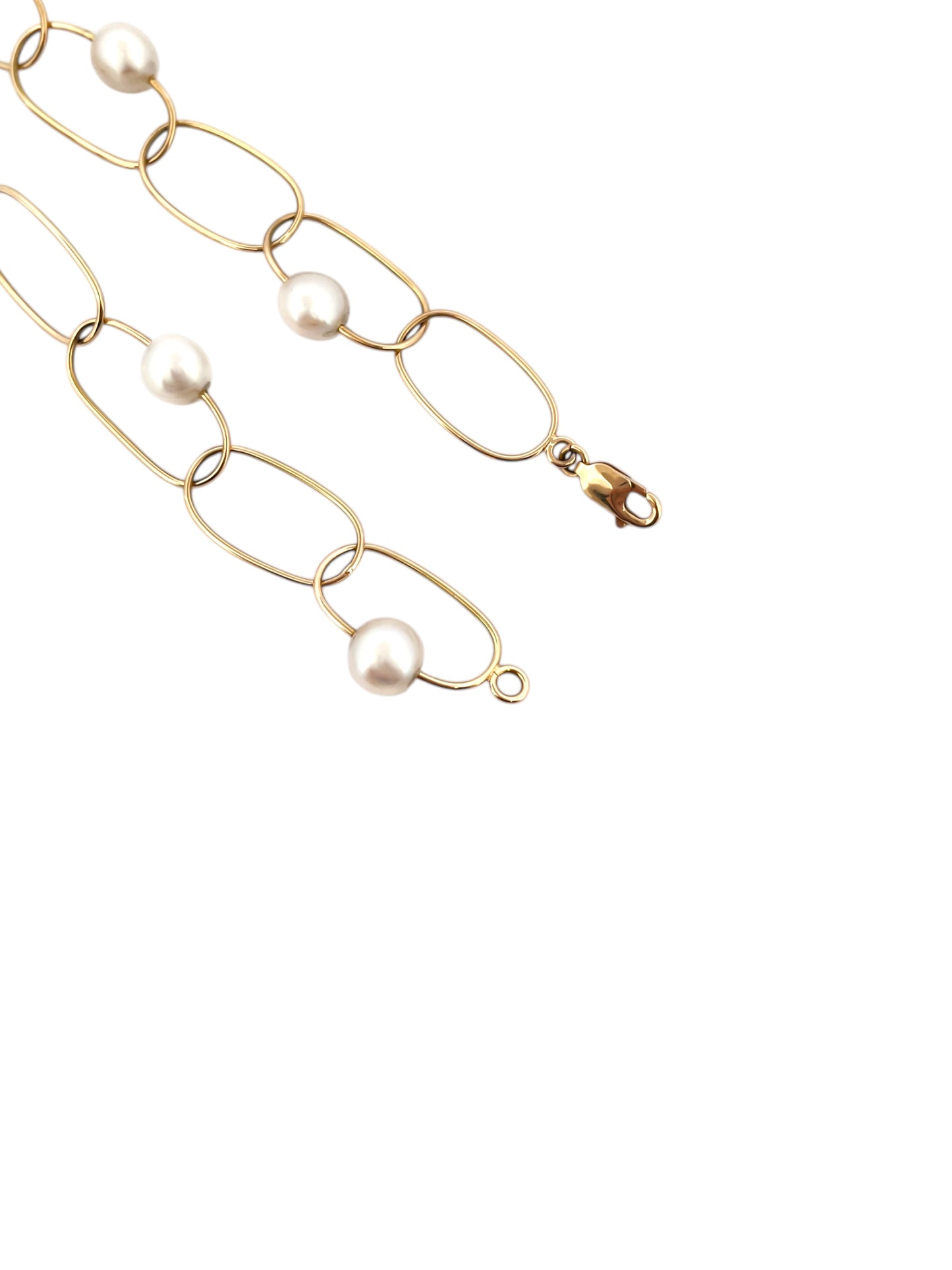 comprar pulsera de&nbsp;Oro amarillo de 18kt con seis perlas y cierre tipo mosquetón. La pulsera mide 22,5cm de largo.