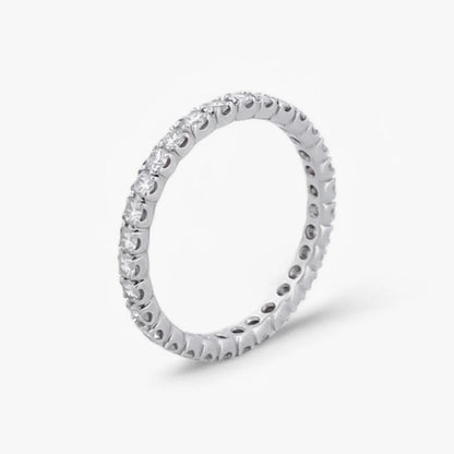 Comprar alianza completa de oro blanco de 18kt con carril de diamantes talla brillante de 0,01ct cada uno. Joyas restauradas. Joyas como nuevas. Joyería Ian'Or.