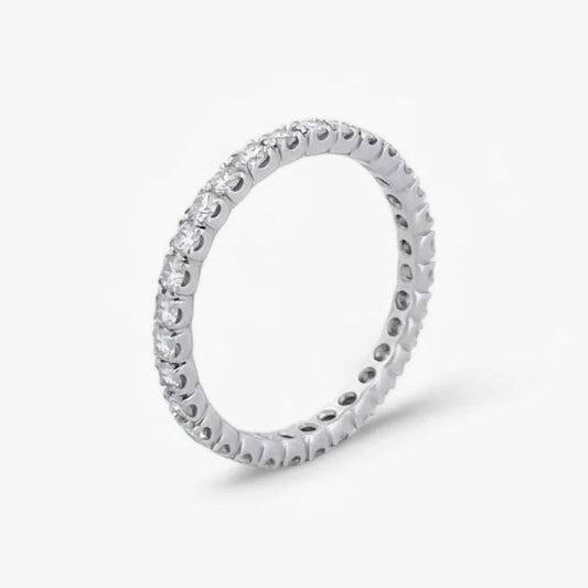 Comprar alianza completa de oro blanco de 18kt con carril de diamantes talla brillante de 0,01ct cada uno. Joyas restauradas. Joyas como nuevas. Joyería Ian'Or.