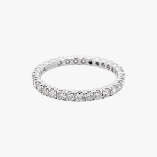 Comprar alianza completa de oro blanco de 18kt con carril de diamantes talla brillante de 0,01ct cada uno. Joyas restauradas. Joyas como nuevas. Joyería Ian'Or.